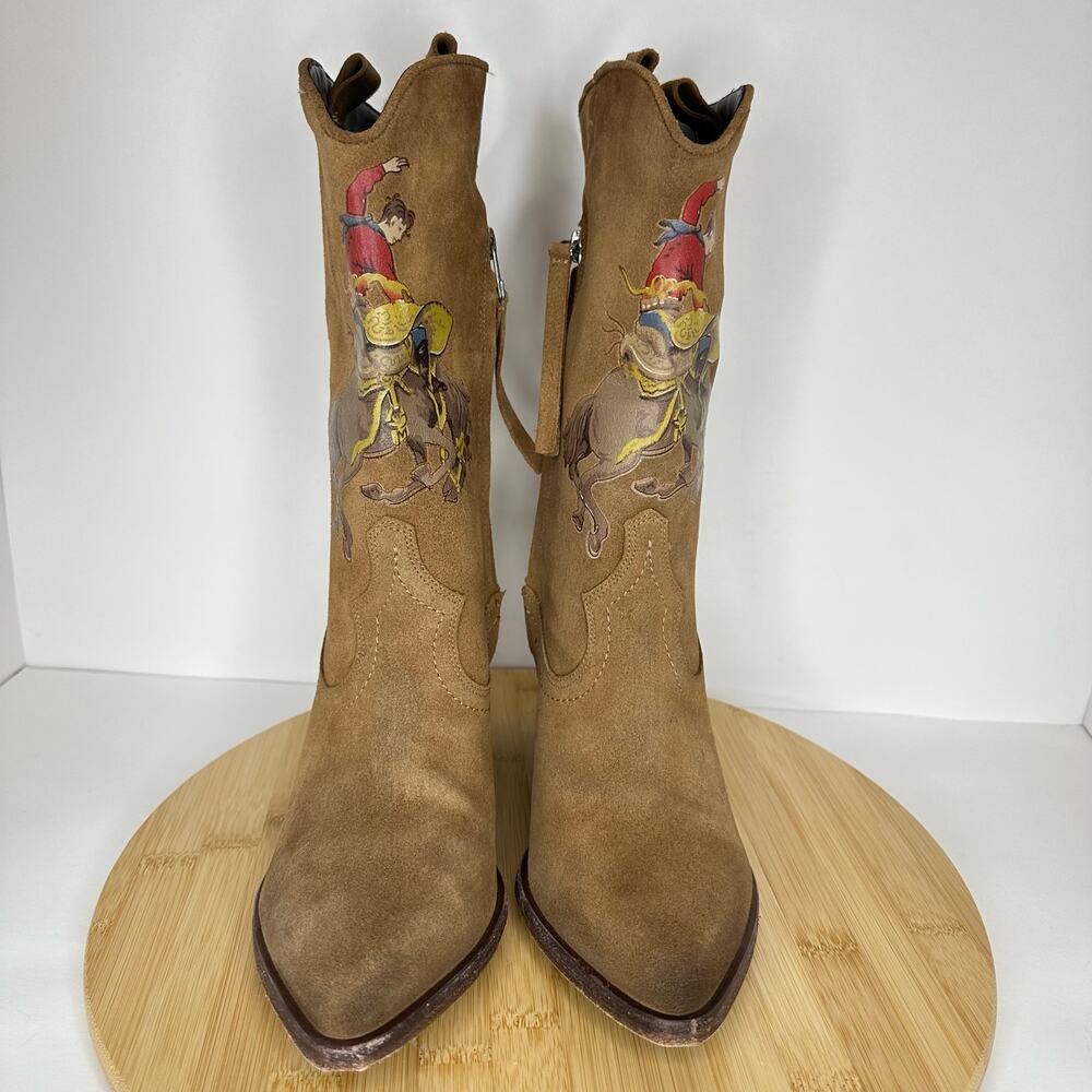 Golo Giddy-Up Western Cowboy Boots Rodeo Bucking Bronco Suede Leather Womens 7 - Picture 2 of 7
